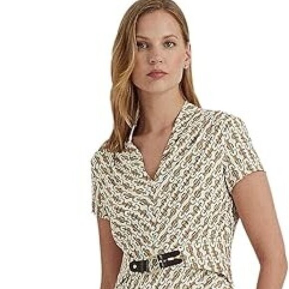 NEWLAUREN RALPH LAUREN Equestrian-Print Georgette Dress Size 10 - Picture 3 of 8